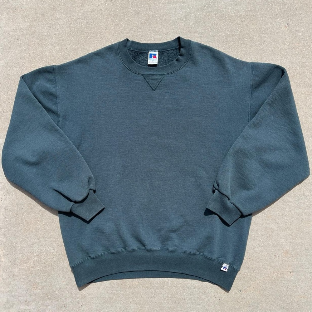 Russell Athletic Blue and Green Sweatshirt Crewneck Relaxed Fit